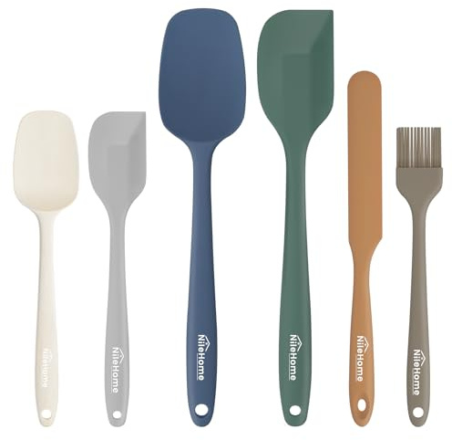 NileHome Silicone Spatula Set, 6 Pieces Food Grade Kitchen Utensils with Silicone Brush Heat Resistant Dishwasher Safe BPA-Free Rubber Spatula for Scraping, Baking, Cooking, Mixing-Forest Style