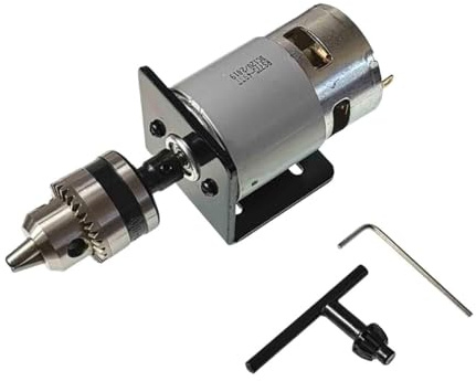 ALCXAZS Moteur CC 12 V avec mini-perceuse manuelle et support pour fraiseuse, tour, projets et travaux de bricolage sur bois. Moteur CC 775 12 V 5000 tr/min, accessoire pour