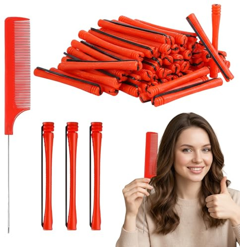Perm Rods for Short Hair – 48 Pieces Perming Kit Hair Rollers, Small Size Hair Curlers with Rat Tail Comb, No-Heat DIY Hair Styling Tools for Short Hair, Bangs & Layered Hairstyles