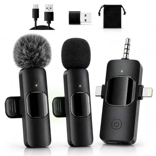 Wireless Lavalier Microphone for iPhone, iPad, Android Phone, Camera, PC | Mini Clip on Wireless Mic with DSP Noise Cancelling, 20m 2.4G Recording Microphone for Vlogging YouTube TikTok Podcast