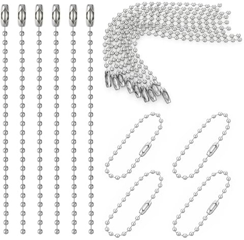 300 Stück Kugelkette 10cm Schlüsselanhänger Kette Edelstahl Perlen Rollenkette 2.4 mm Metall Hängekette Kugelkette mit Verschluss für Dog Tag Kette DIY Schmuckherstellung Schlüsselanhänger Basteln