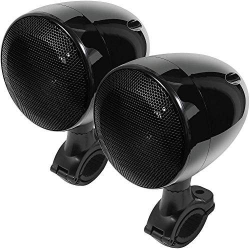 RSGK Altoparlanti stereo per moto Bluetooth full range impermeabili da 4 , montaggio su manubrio da 1 a 1,5 pollici, con amplificatore di classe D da 300 W incorporato,Nero