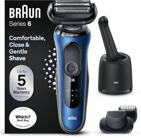 Braun Series 6 Electric Shaver for Men with Beard Trimmer, Precision Trimmer and SmartCare Centre, Wet and Dry, UK 2 Pin Plug, 60-B7500cc, Blue Razor