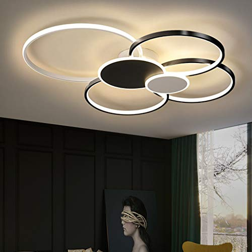 AHQX LED Deckenlampe Dimmbar Modern Deckenleuchte Wohnzimmer Deckenlicht Acryl Lampenschirm Einstellbar Lichtfarbe/Helligkeit Schlafzimmerlampe Restaurant Beleuchtung,Schwarz,ø100cm/93W