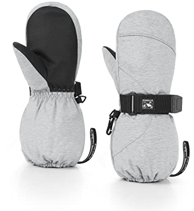 HIGHCAMP Kids Long Cuff Winter Gloves with Stay-on Strap Waterproof Mittens for Toddler Children Snow Ski,M (6-8 Y) Lunar