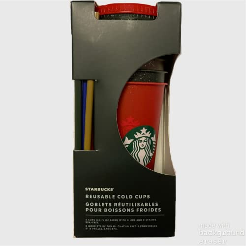 STARBUCKS 5 x 709 ml Partybecher mit Deckel und Strohhalm, Partybecher mit Deckel und Strohhalm, Partybecher für Abschlussfeier, Mehrweg-Partybecher