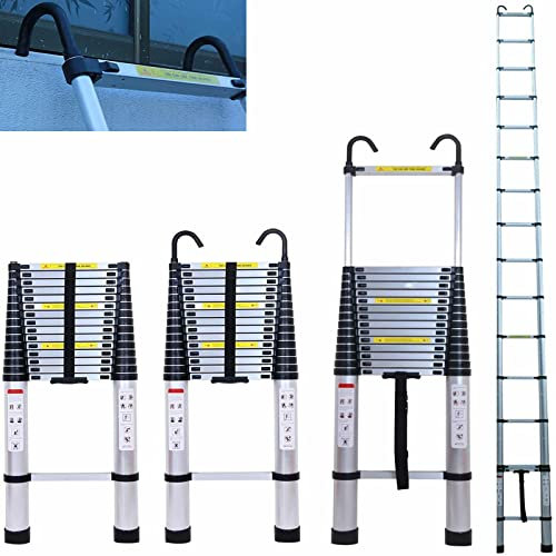 Scala telescopica pieghevole 4,4 m, scala multifunzione in alluminio, scala versatile, portata massima 150 kg, portatile e pieghevole, scala da tetto con gancio e meccanismo di chiusura, colore: