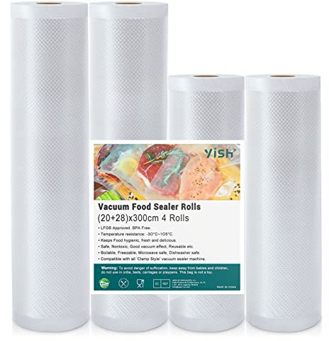 YISH Vakuumierbeutel Vakumierfolienrollen Vakuumbeutel Lebensmittel Vakuumrollen:4 Vakuumierfolies 20/28x300 cm Folienrollen for Film Sealer, Folienbeutel für Vakuumiergerät Sous Vide Vacuum Bags