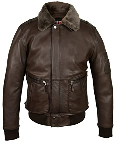 Zerimar Giacca Uomo - Giacca Elegante con Collo d'Agnello - Giacca pelle uomo - Giacca Uomo Aviatore - Giacca Casual da Pilota - Colore Marrone - Taglia XXL