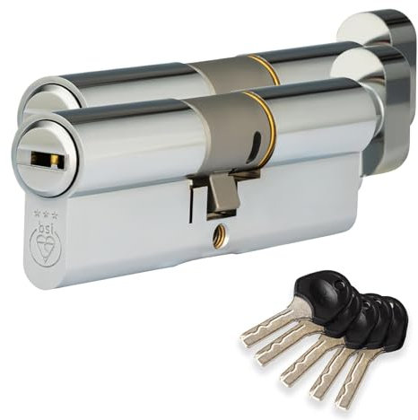 XFORT Colossus Polished Chrome 3 Star Kitemarked Keyed Alike Thumb Turn Euro Cylinder Lock 50EX/50T (100mm), British Standard TS007 Anti-Snap Barrel Lock, Upvc Door Lock.