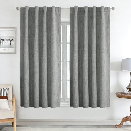 Joydeco 100% Blickdichte Vorhänge mit Schlaufen Verdeckten Leinenoptik, Verdunkelungsvorhang Stangendurchzug Gardinen Thermovorhang Leinen Hitzeschutz für Wohnzimmer
