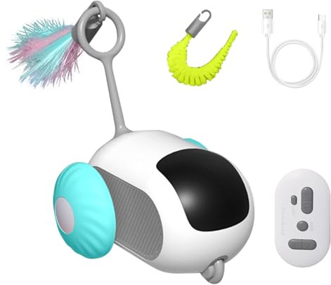 MiOYOOW Katzenspielzeug Selbstbeschäftigung, Über USB Wiederaufladbares Interaktives Katzenspielzeug mit Fernbedienung, Elektrische Maus und Ersatzfeder 2 Arbeitsmodi Haustierspielzeug für Katzen