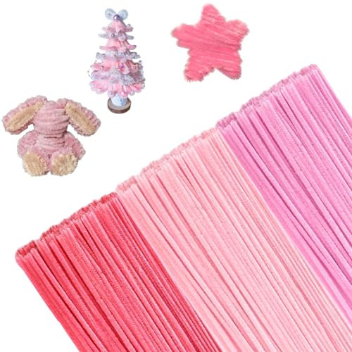 MIYUANNGKJ 300 Skt Pfeifenreiniger, 3 Verschiedene Rosa Pfeifenputzer Biegeplüsch Basteldraht 30cm Pfeifenreiniger Chenilledraht Pfeiffendraht für Kreative DIY-Projekte und Basteldeko für Kinder