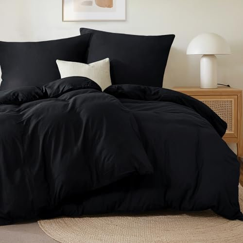 Tifschlaf Bettwäsche 135x200 4teilig Schwarz, Mikrofaser 2 Bettbezüge 135 x 200 cm + 2 Kissenbezüge 80x80 cm, ÖKO-TEX Bettwäsche-Sets mit Reißverschluss Weich und Bügelfrei Deckenbezug