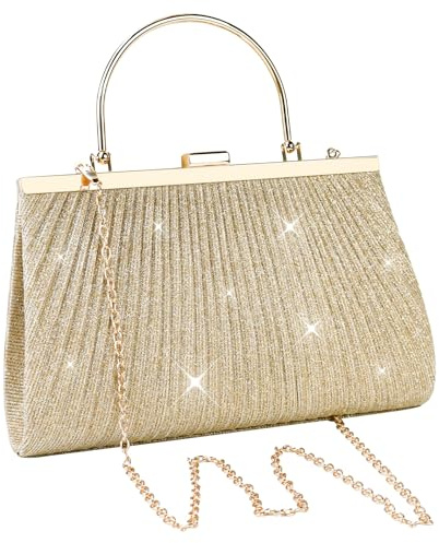 KYYGKY Glitter Clutch Bags Sparkly Evening Bags for Women, Shiny Handbags Shoulder Bags Elegant Sequins Clutch Purse with Detachable Chain Strap for Wedding Bridal Prom Cocktail Party Ladies, Gold