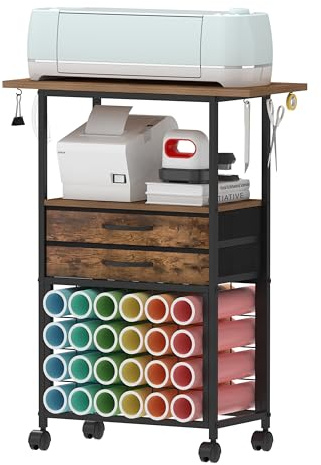 Trironsun Organización Craft Cart compatible con máquinas Cricut Rollender Craft Organizer 24 soportes de rollo de vinilo 2 cajones de tela para la sala de manualidades habitación de manualidades