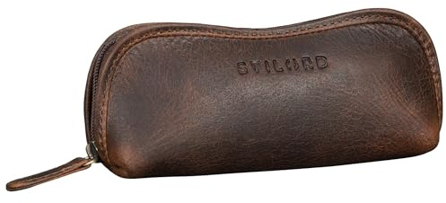 STILORD Glasgow Brillenetui Leder für Lesebrille Sonnenbrille Tagesbrille Brillentasche Etui mit Reißverschluss Hülle Schutz Brille Echtes Vintage Leder Farbe:mittel - braun