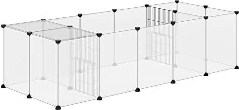 PawHut Recinto per Animali di Piccola Taglia Modulabile con 20 Pannelli, 2 Porte e Accessori, Gabbia per Roditori da Interno in Acciaio e PP, per Porcellini d'India e Ricci, 175x70x45 cm, Nero