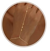 Dochais Pulseras Mujer, Cadena Mano Ajustable Oro 14K/Plateado, Brazalete Anillo-Dedo, Joyería Corporal Elegante Impermeable, Regalo