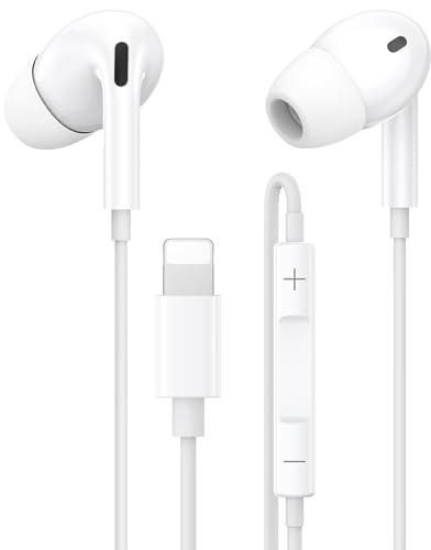 Hörlurar för iPhone, [MFi-certifierad] Hörlurar med kabel, HiFi ljudstereo, med anslutning mikrofon och volymkontroll, hörlurar belysning med iPhone 14/14 Pro/13/12/11/XS/X/8/7/SE