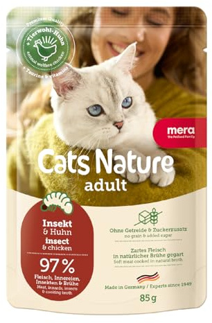 MERA Cats Nature Insekt Premium Katzenfutter Nass 12x85g | ohne Zucker und Getreide| Nachhaltig & mit viel Insektenprotein | Adult Katzennassfutter