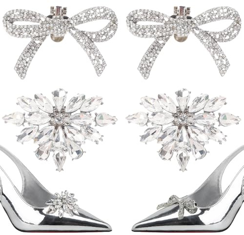 TRKETK 4 clips para zapatos, hebillas de metal desmontables plateadas para zapatos, decoraciones nupciales, clips decorativos de cristal, accesorios de decoración para mujeres, bodas, bailes de