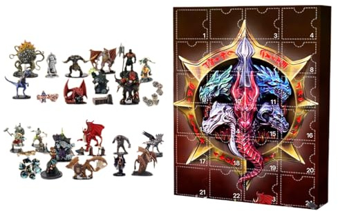 Dungeons Dragons - Calendarios de Adviento 2025 | Calendario de Navidad con colgante de dragones de mazmorras de Adviento de 24 días | Adornos de Navidad de acrílico 2D para amantes de los dragones y