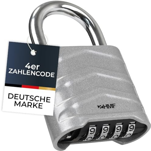 HMF Lucchetto a combinazione con codice a 4 cifre, lucchetto robusto in lega di alluminio | 5,6 x 2,6 x 8,7 cm | Argento