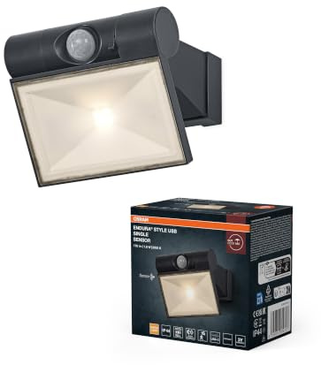 OSRAM Faretto/proiettore grigio scuro, 120 lm, 1,6 W, IP44, bianco caldo, 3000 K, angolo del fascio di 110°, sensore di luce, durata di servizio 25.000 h