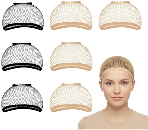 6 Stück Haarnetz für Perücken,Perücke Netz Damen Cosplay Kostüm Zubehör Schwarz Erwachsene Wig Net Rutschfest Perrücke Perückennetz