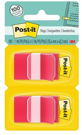 Post-it Flags, 50/Dispenser, 2 Dispensers/Pack, 1 in Wide, Red (680-RD2)