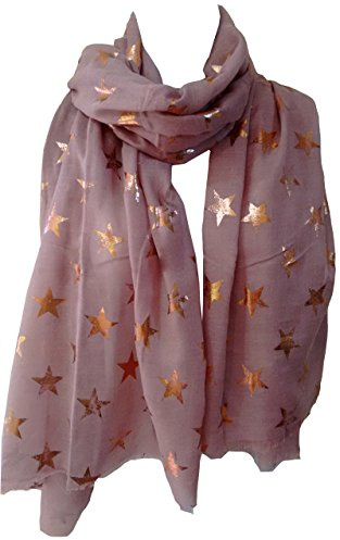 GlamLondon Schal mit Sternen, rotgoldener Glitzerfolie, antiker Sternendruck, für Damen, Party, Hochzeit, Mode, dusky pink, 42
