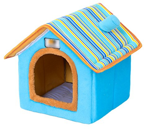LvRao Haustier Haus Hund Katze Plüsch Bett Höhlenbett Faltbar abnehmbar Klein Hundehaus Hundehöhle Kuschelhöhle (Blau, L)