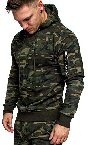 Amaci&Sons Herren Cargo-Style Pullover Sweatshirt Hoodie Sweater Camouflage 4003 Camouflage Khaki M