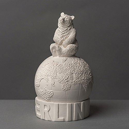 Orso di Berlino seduto su mappamondo in cellana di alta qualità, realizzato a mano in Germania, figura regalo, busto in bianco, 12 cm