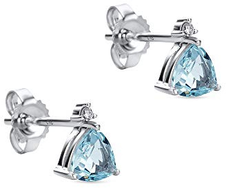 Orovi Damen Ohrstecker Diamant Ohrringe Set,Weißgold Ohrstecker 9Karat (375) mit Aquamarin