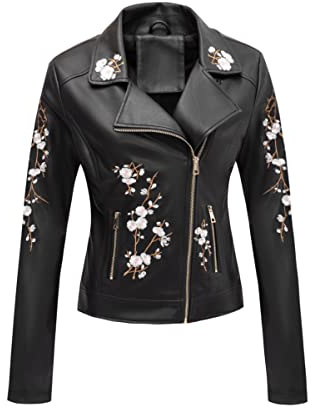 Bellivera Faux Leather Jackets for Womens Spring Fall Clothes Winter Soft Casual Short Floral Motorcycle Biker Coat 1702021 Black XXL