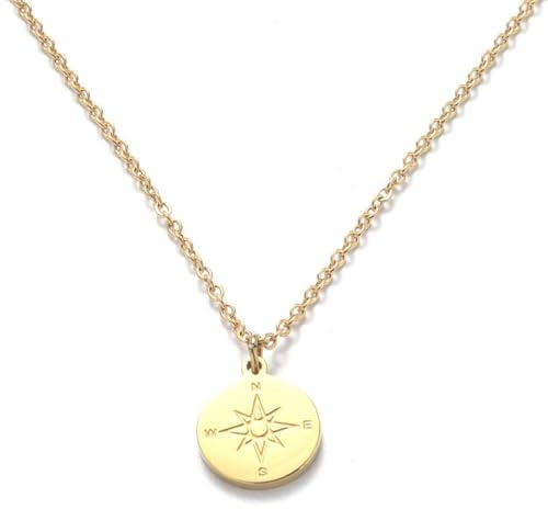 Kim Johanson Edelstahl Damen Halskette *Kompass* in Silber, Gold & Roségold mit einem Anhänger Travel Boho Schmuck Multilayer Kette verstellbar inkl. Schmuckbeutel