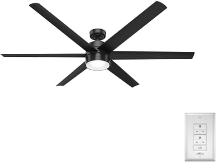 Hunter Solaria Indoor/Outdoor Ceiling Fan with LED Light and Wall Control | with LED Light, Standard Mount, Wall Control, 6 Blades, For Patio, Porch, Garage, 59628