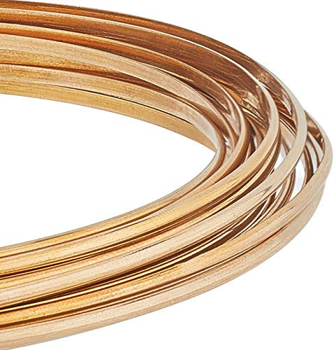 BENECREAT 1mm (18 Gauge) 5m (16 Fuß) halbrunder Kupferdraht 2mm breiter gelber Messingdraht für Schmuckperlenarbeiten