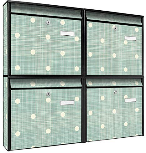 banjado Briefkastenanlage 4 Fach - Postkästen groß - verzinkter Stahl schwarz DIN A4 Motiv Punkte Lindgrün - Briefkasten Set 4 Briefkästen Namensschild, 2 Schlüssel, Montagematerial