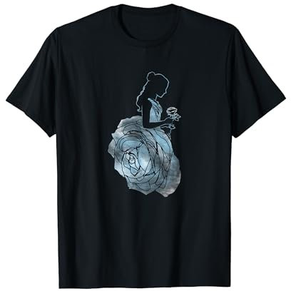 Disney Beauty And The Beast Belle Blue Rose Dress Outline T-Shirt