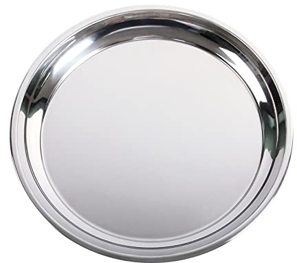 14 In Stainless Steel Roasting Pan, Stainless Steel Heavy Duty Kitchenware Round Roaster Pan Large XLarge Big Size Green Egg Drip Pan for Turkey Baking,Roast Chicken,Brushed Surface & Dishwasher Safe