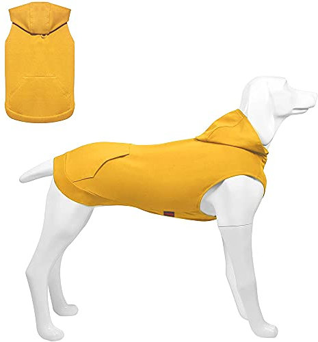Kickred Hunde Hoodie, Hundemantel mit Hut & Taschen & Leinenloch, Weicher und Atmungsaktiver Kapuzenpulli Für Große Hunde Winterhundebekleidung Drinnen Ohne Ärmel Hundekleidung von Kickred (Gelb-S)