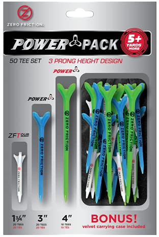 Zero Friction ZU10003 Tour Golf Tee-Pack, Sortiert, 50 Stück, Weiß, Blau und Limette