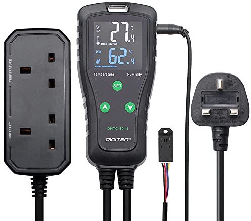 DIGITEN Temperature and Humidity Controller Digital Thermostat Plug-in Temperature Controller Humidity Control Outlet for Homebrewing Greenhouse Reptile Germination