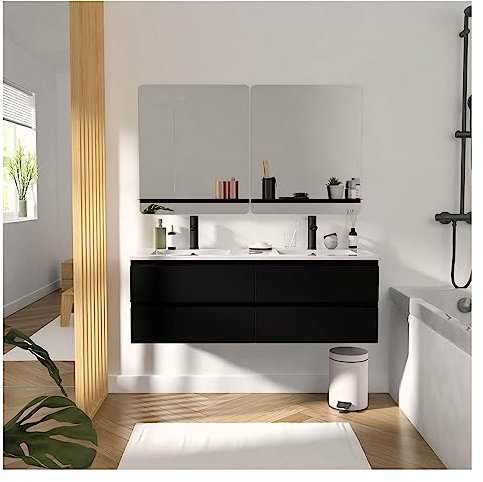 Mobile da bagno doppio lavabo 120 cm nero carbonio + 2 specchi Sorrento