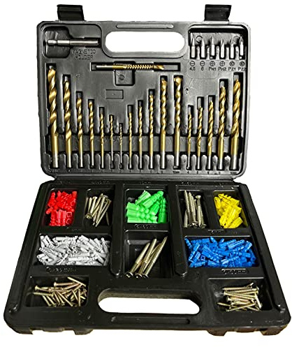 der kleine Handwerker TITAN HSS Bohrer-Set 300 teilig mit Metallbohrern, Holzbohrern, Steinbohrern, Titanfräse, Dübeln, Schrauben und Bithalter