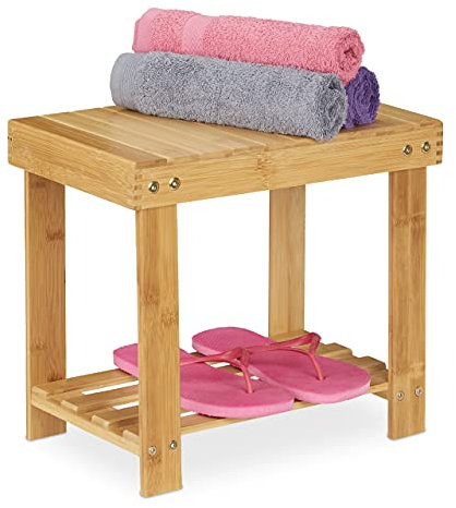 Relaxdays Fußbank Bambus, bis 100 kg, Stabiler Tritthocker, Kinderhocker Bad, Fußhocker, HxBxT: 33,5 x 25 x 39 cm, Natur