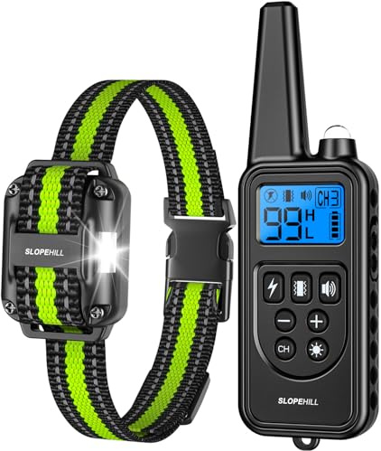 SLOPEHILL Dog Training Collar with Remote, 4200FT Electronic Shock Collar,Waterproof E-Collar with Beep, Vibration, Shock, Flash Light and No Shock Mode, Fit for Small Medium Large Dogs (Green)